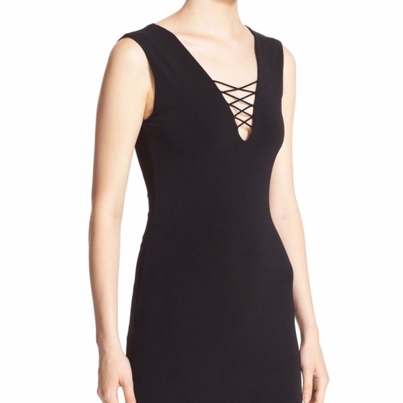 NWT $265 Alice + Olivia Asha Lace-Up V-Neck Sheath Black Dress! - Picture 2 of 5